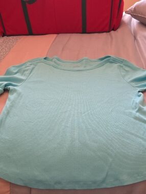 Talbots Petite Ribbed Knit Top in Light Aqua